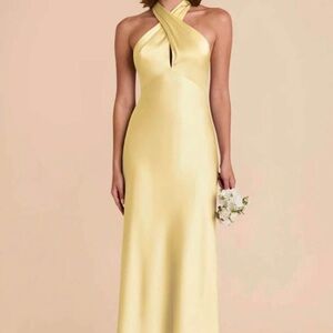 STILL AVAILABLE! Birdy Grey Satin Halter Maxi Dress in Pale Yellow